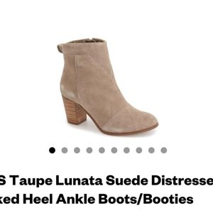 TOMS Taupe Lunata Suede Distressed Stacked Heel Ankle Boots/Booties